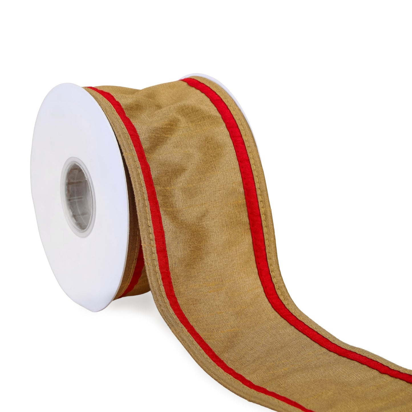 3 in. HGTV Home Collection Dupioni Double-Sided Ribbon, Gold & Red