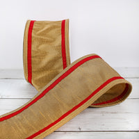 3 in. HGTV Home Collection Dupioni Double-Sided Ribbon, Gold & Red