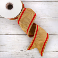 3 in. HGTV Home Collection Dupioni Double-Sided Ribbon, Gold & Red