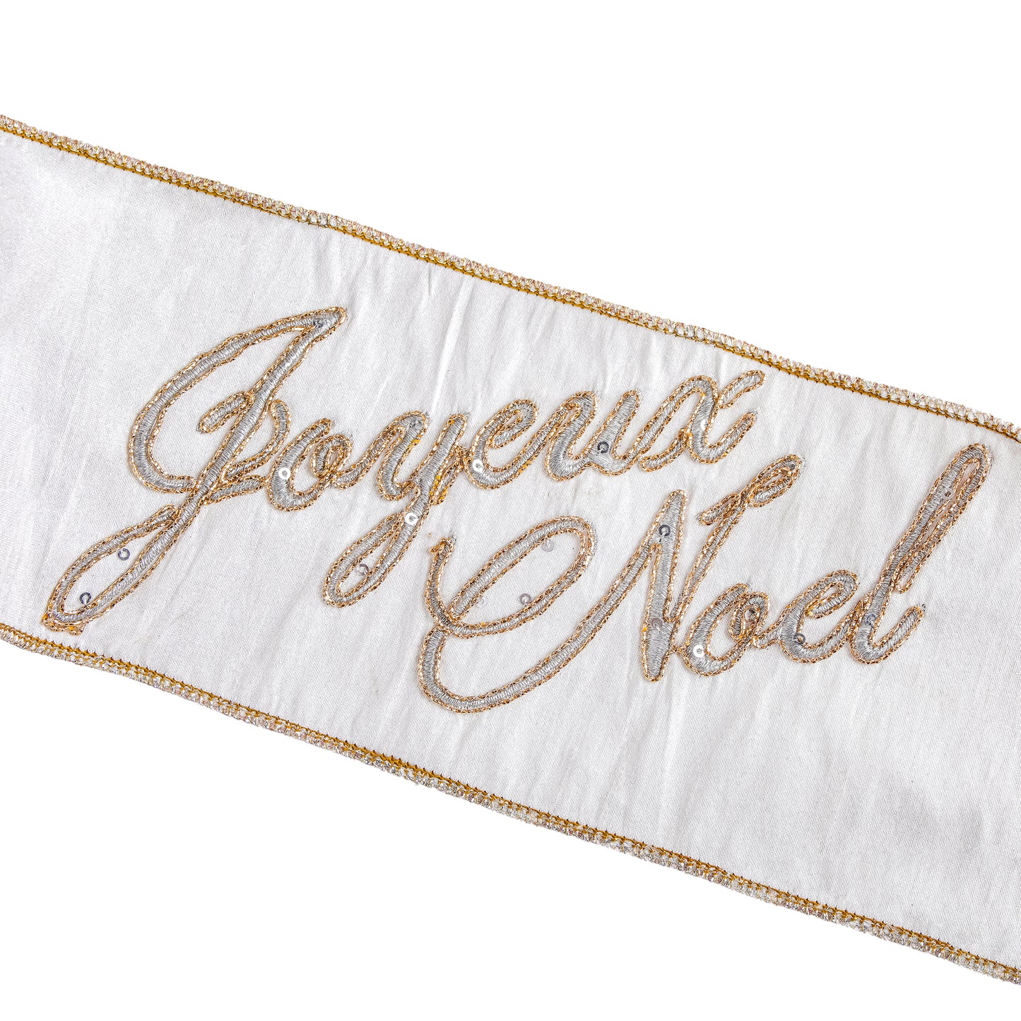 4 in. HGTV Home Collection Dupioni Embroidered Joyuex Noel Ribbon