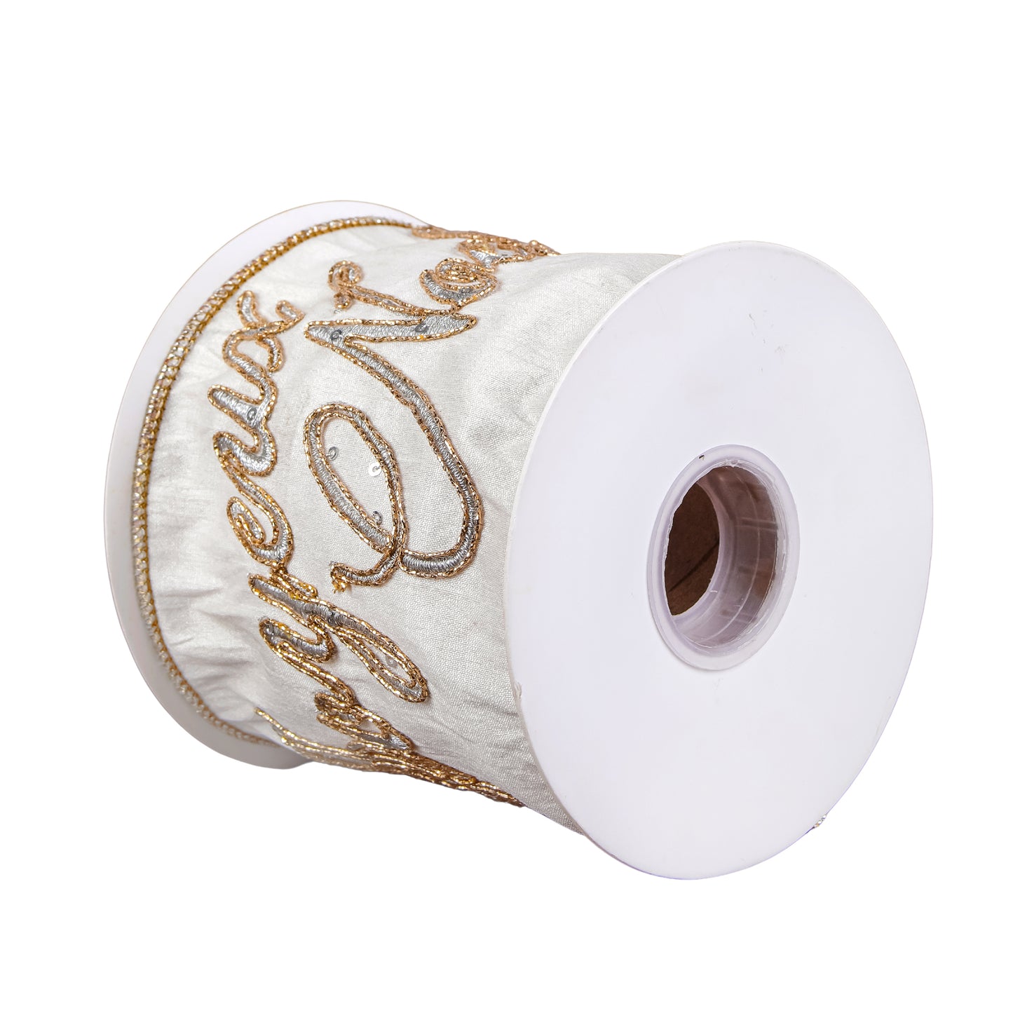 4 in. HGTV Home Collection Dupioni Embroidered Joyuex Noel Ribbon
