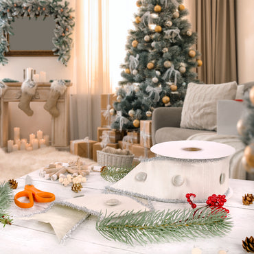 3 in. HGTV Home Collection Dupioni Button Ribbon, White