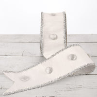3 in. HGTV Home Collection Dupioni Button Ribbon, White