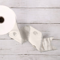 3 in. HGTV Home Collection Dupioni Button Ribbon, White