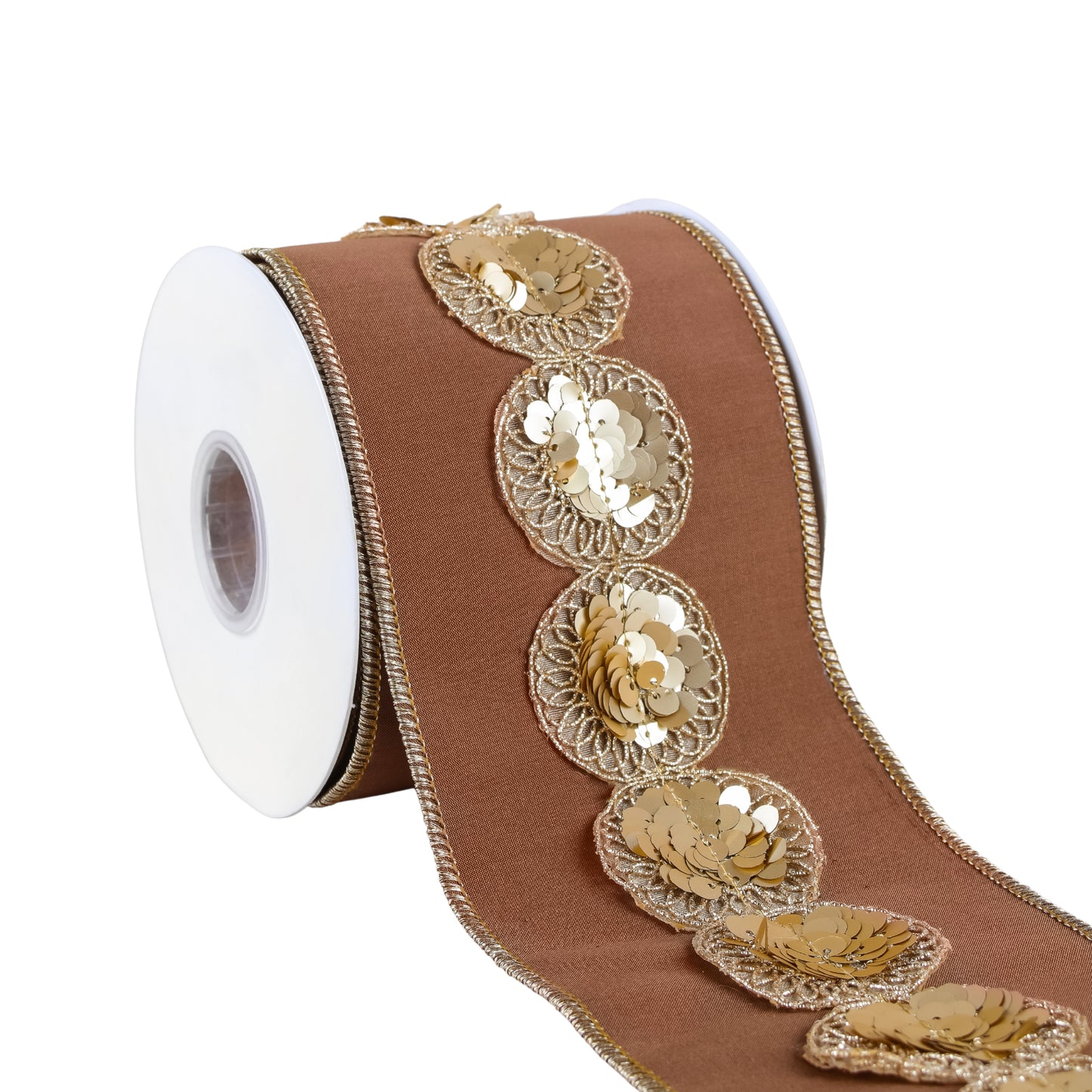 4 in. HGTV Home Collection Sequin Beaded Taffeta Ribbon, Brown