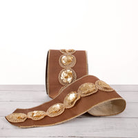 4 in. HGTV Home Collection Sequin Beaded Taffeta Ribbon, Brown