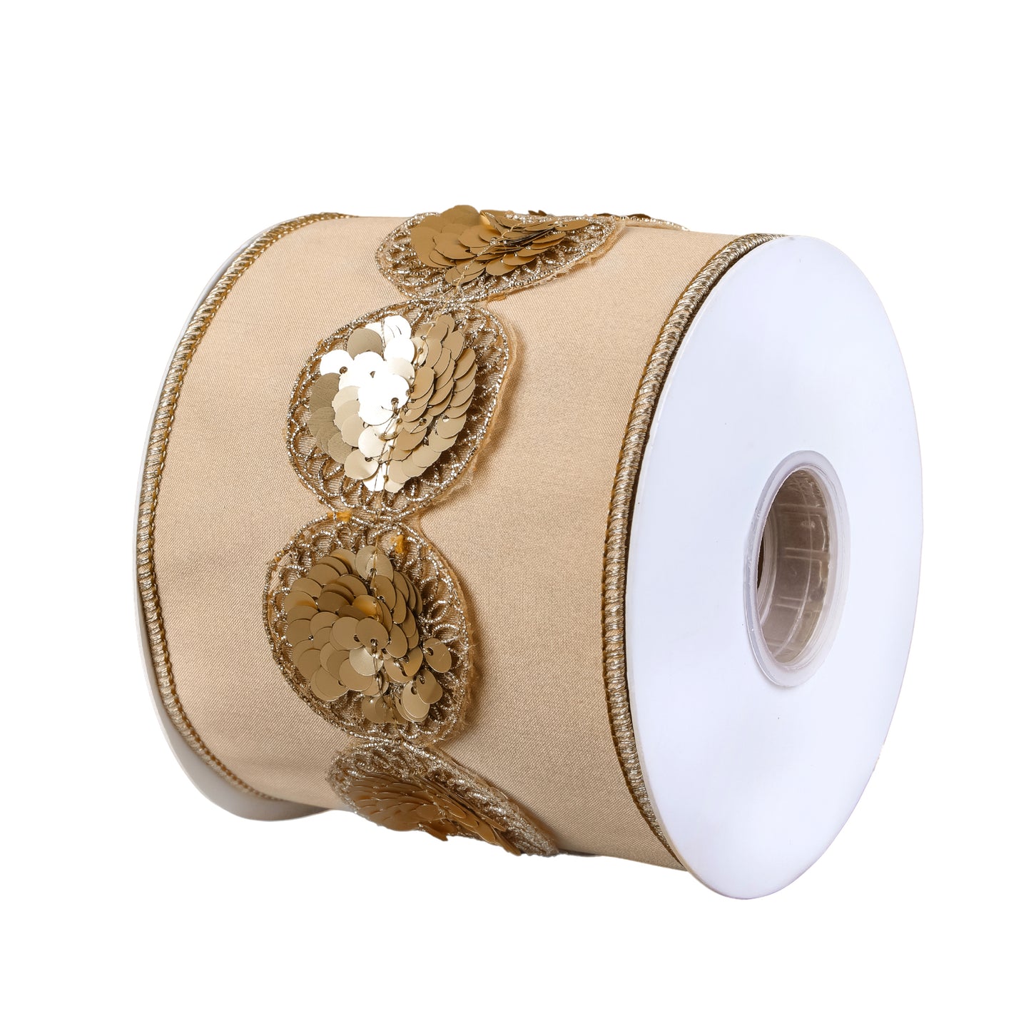 4 in. HGTV Home Collection Sequin Beaded Taffeta Ribbon, Beige