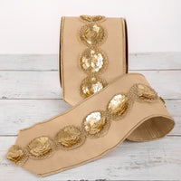 4 in. HGTV Home Collection Sequin Beaded Taffeta Ribbon, Beige