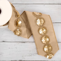 4 in. HGTV Home Collection Sequin Beaded Taffeta Ribbon, Beige