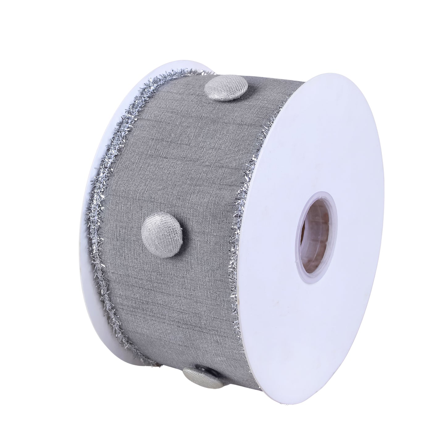 3 in. HGTV Home Collection Dupioni Button Ribbon, Silver