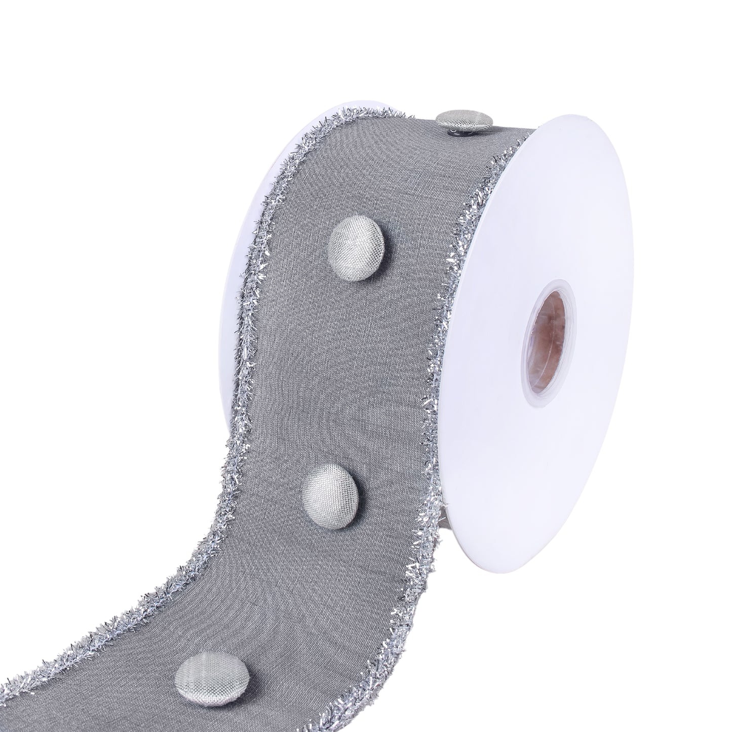 3 in. HGTV Home Collection Dupioni Button Ribbon, Silver