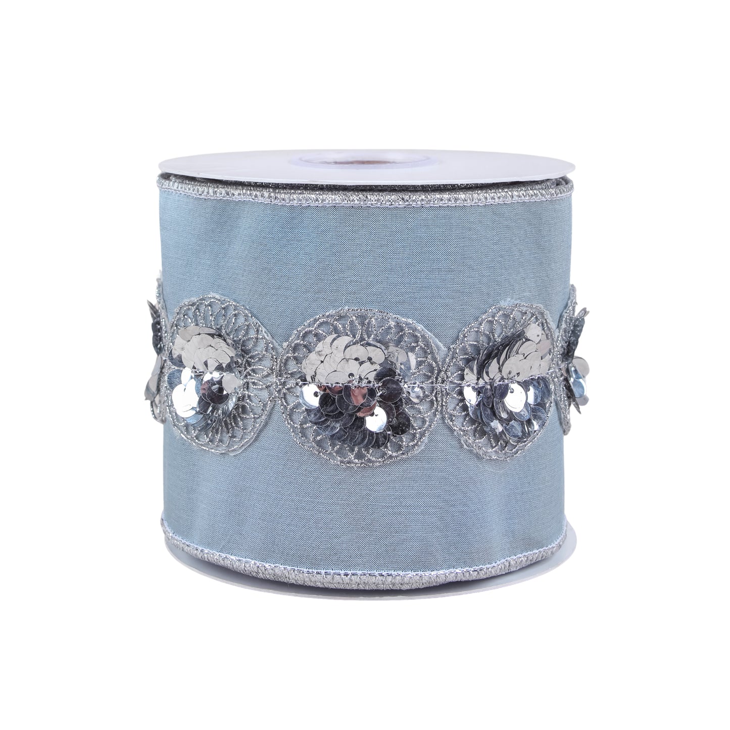 4 in. HGTV Home Collection Sequin Beaded Taffeta Ribbon, Blue