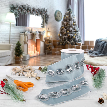 4 in. HGTV Home Collection Sequin Beaded Taffeta Ribbon, Blue