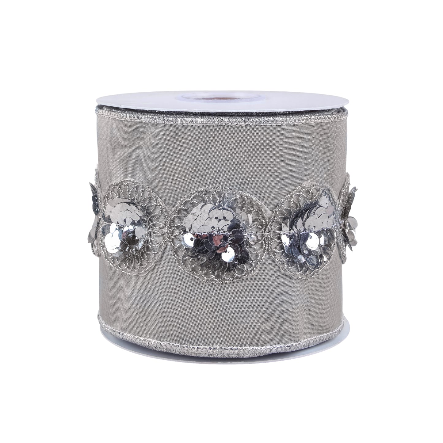 4 in. HGTV Home Collection Sequin Beaded Taffeta Ribbon, Gray