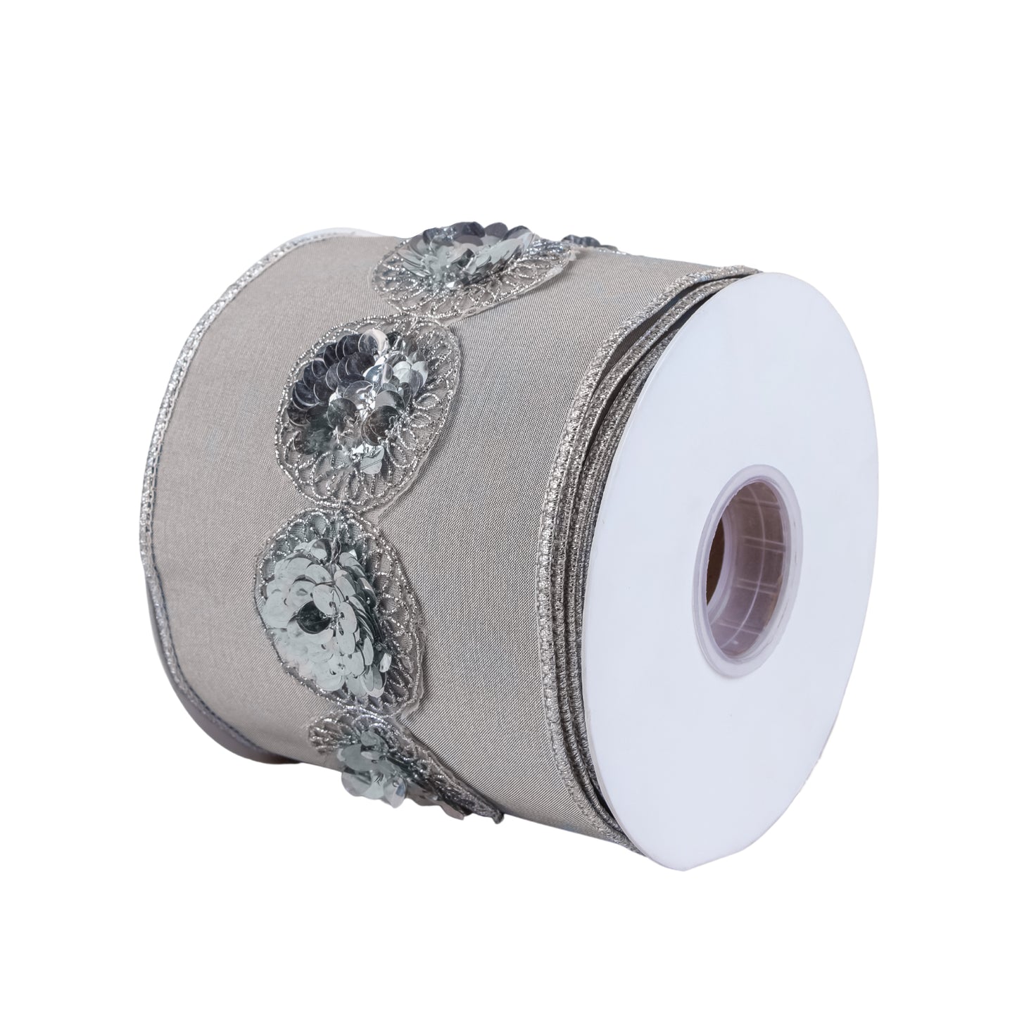 4 in. HGTV Home Collection Sequin Beaded Taffeta Ribbon, Gray