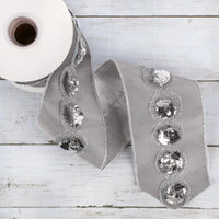 4 in. HGTV Home Collection Sequin Beaded Taffeta Ribbon, Gray