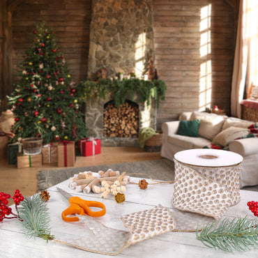 3 in. HGTV Home Collection Rainer Jacquard Tissue Back Ribbon, Gold