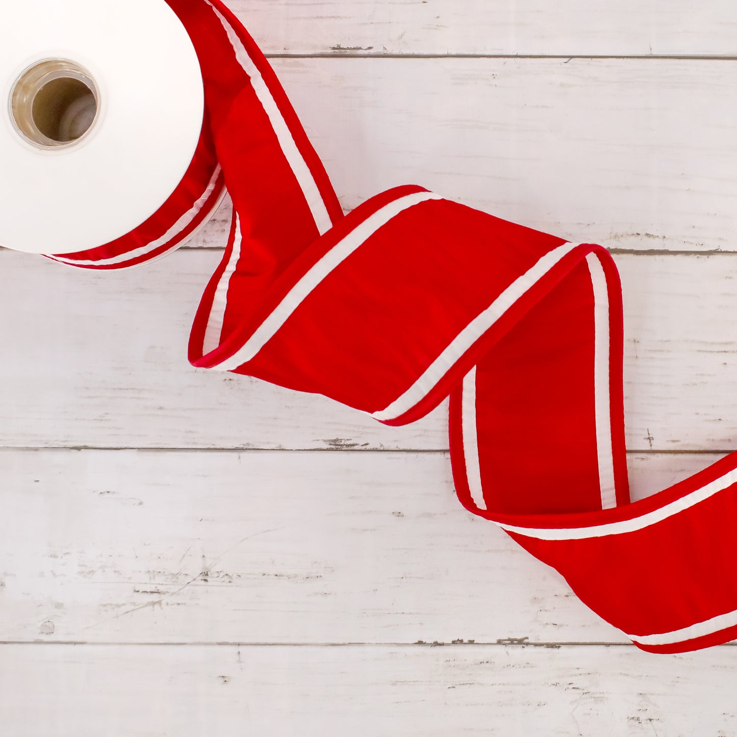 3 in. HGTV Home Collection Dupioni Double-Sided Ribbon, Red & White