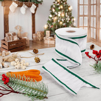 3 in. HGTV Home Collection Dupioni Double-Sided Ribbon, White & Green