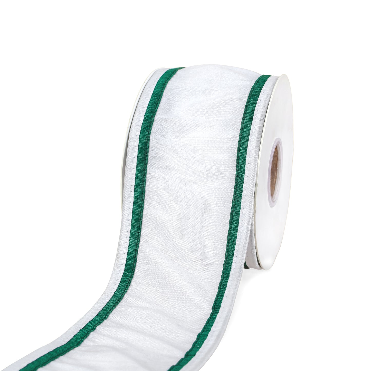 3 in. HGTV Home Collection Dupioni Double-Sided Ribbon, White & Green