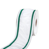 3 in. HGTV Home Collection Dupioni Double-Sided Ribbon, White & Green