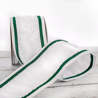 3 in. HGTV Home Collection Dupioni Double-Sided Ribbon, White & Green