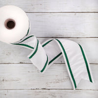 3 in. HGTV Home Collection Dupioni Double-Sided Ribbon, White & Green