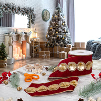 4 in. HGTV Home Collection Sequin Beaded Velour Velvet Ribbon, Burgundy