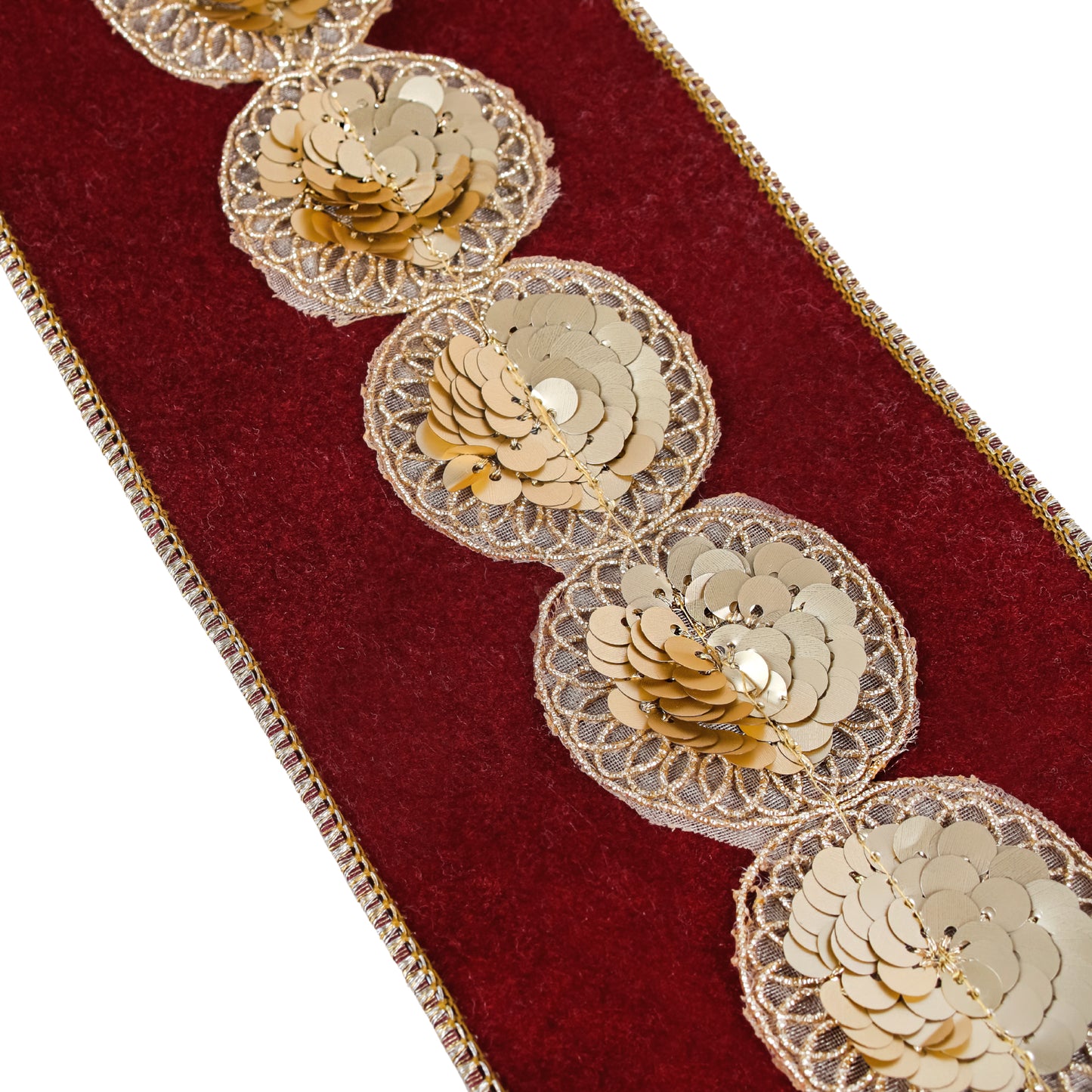 4 in. HGTV Home Collection Sequin Beaded Velour Velvet Ribbon, Burgundy