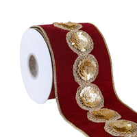 4 in. HGTV Home Collection Sequin Beaded Velour Velvet Ribbon, Burgundy