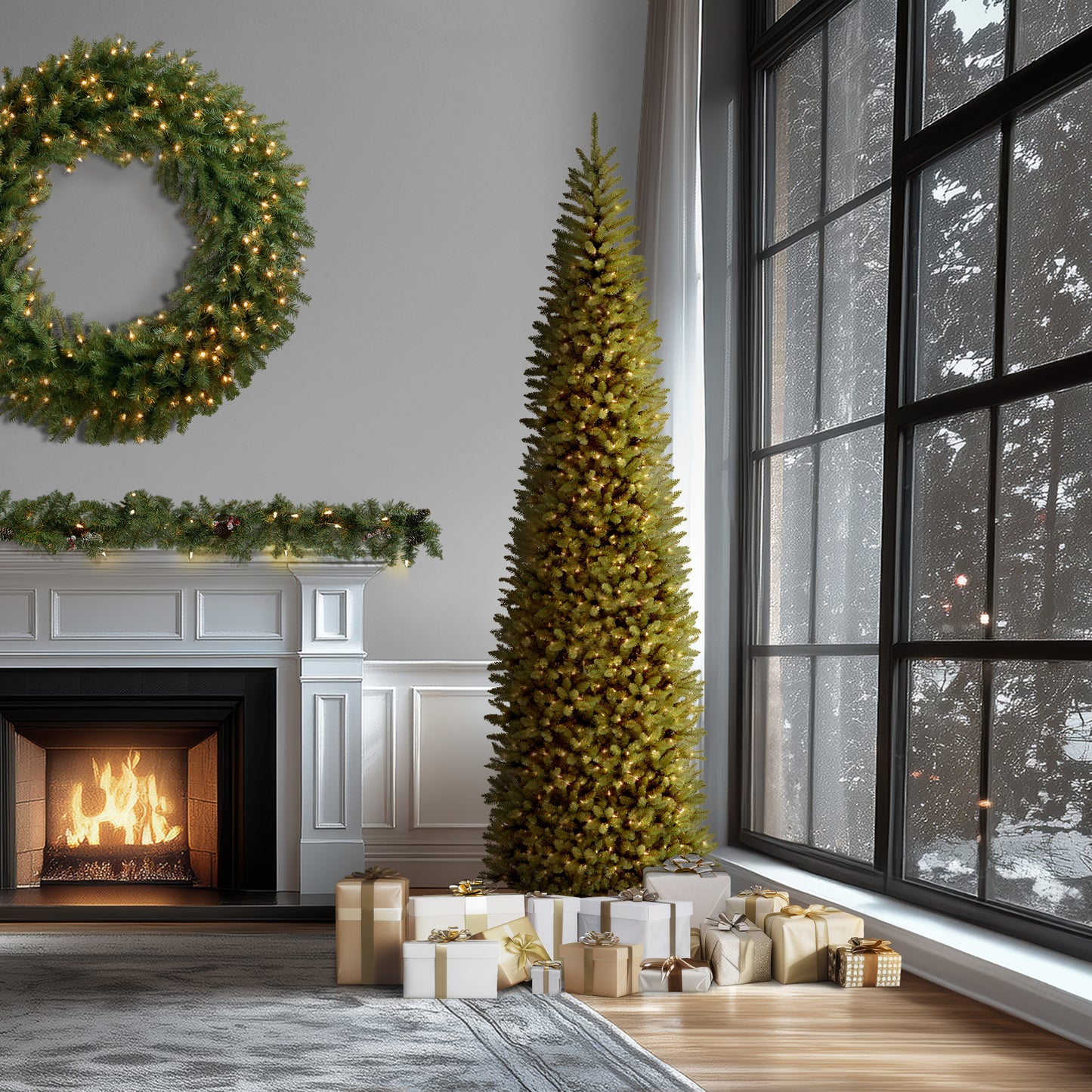 10 ft. Pre-Lit Kingswood Fir Pencil Slim Tree with Clear Lights