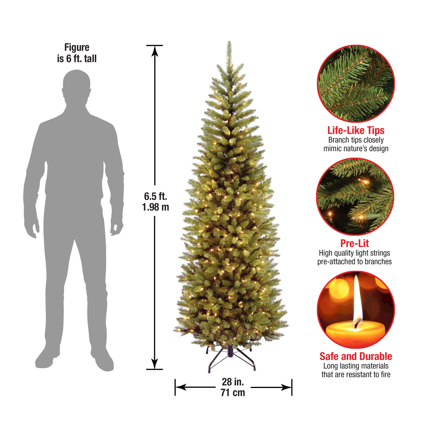 6.5 ft. Pre-Lit Kingswood Fir Pencil Tree with Clear Lights