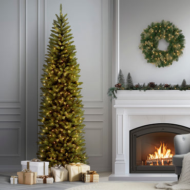 9 ft. Pre-Lit Kingswood Fir Pencil Tree with Clear Lights