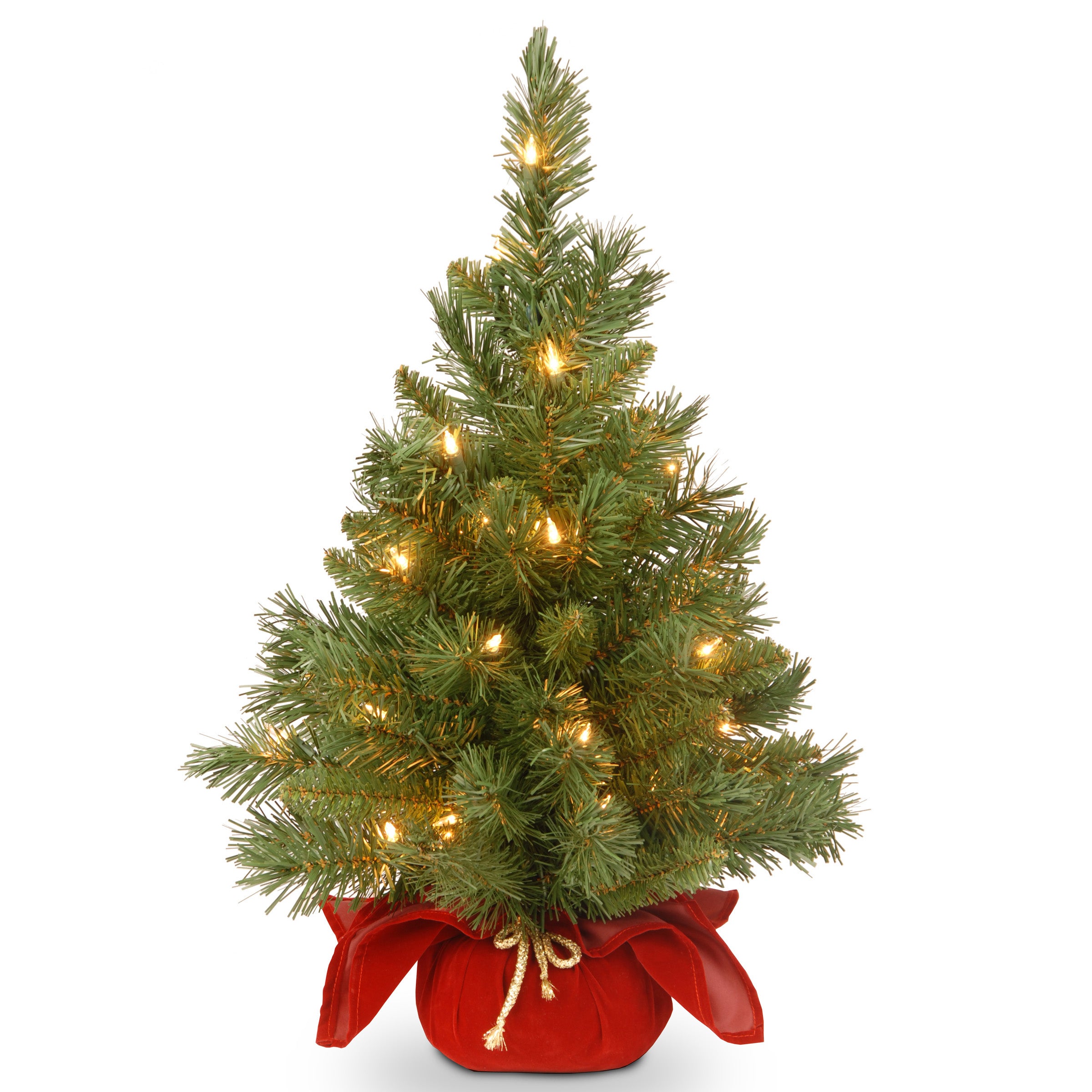 2 ft. Pre-Lit Majestic Fir Tree with Clear Lights, Burgandy Base