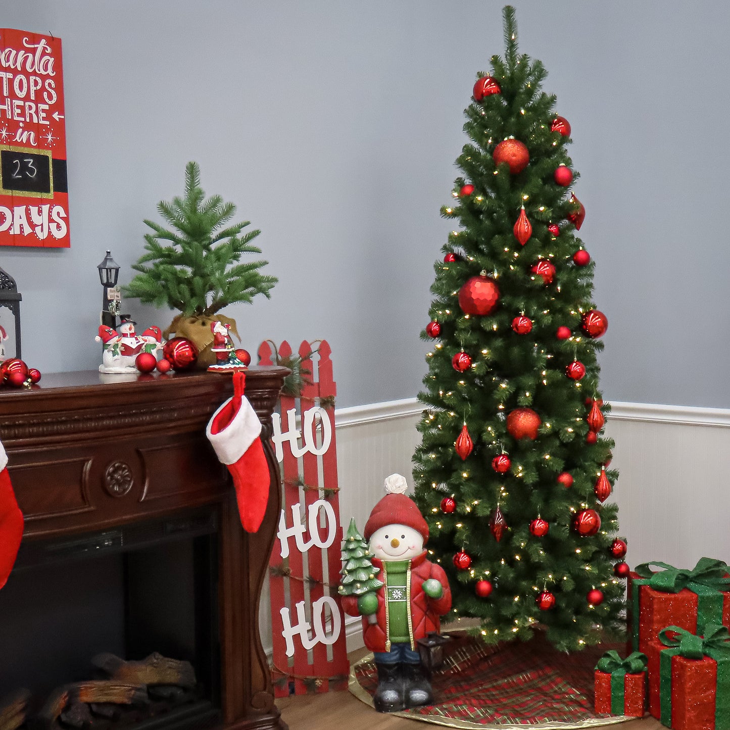 6.5 ft. Pre-Lit North Valley Spruce Pencil Slim Tree with Clear Lights