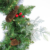 Pre-Lit Buzzard Pine Assortment Set of 1 Entrance Tree, 1 Wreath, 1 Garland, Plug-In