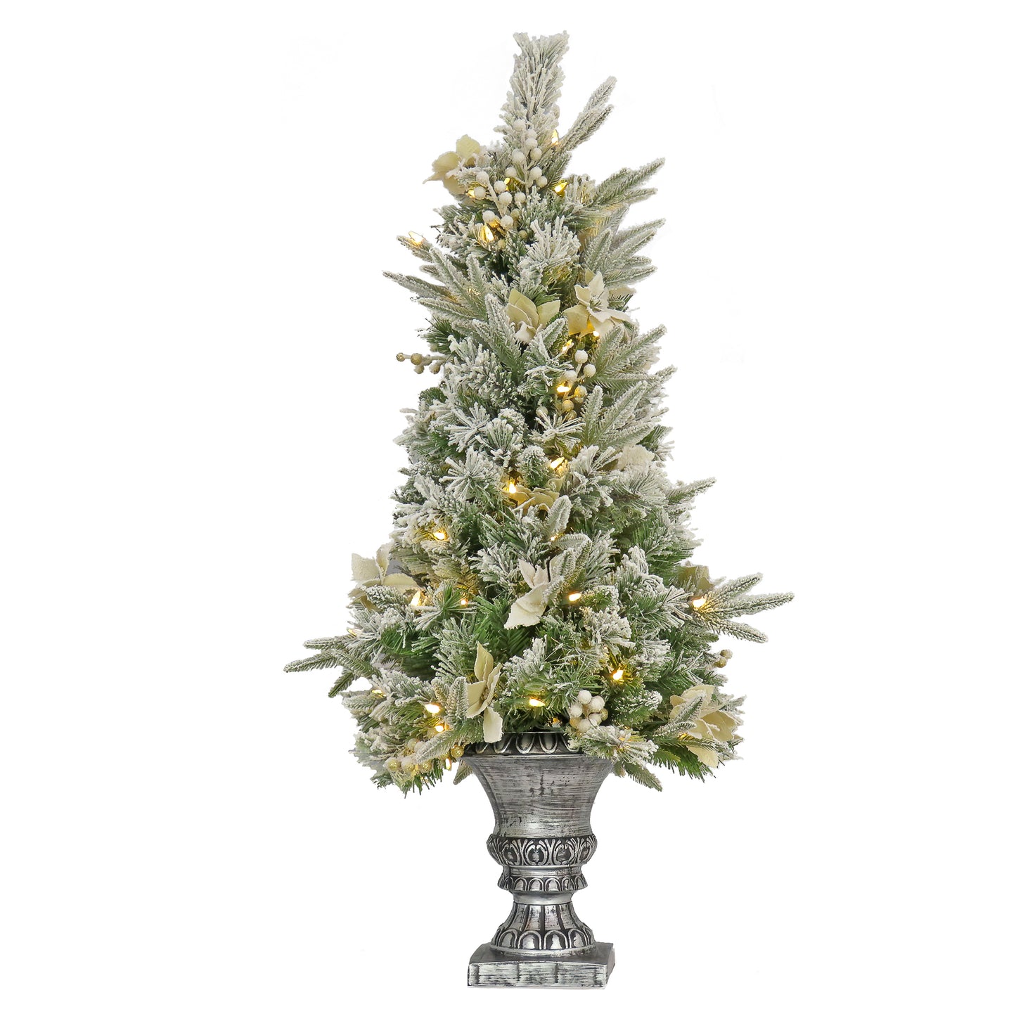4 ft. Pre-Lit Frosted Colonial Fir Tree with Warm White LED Lights, Plug-In