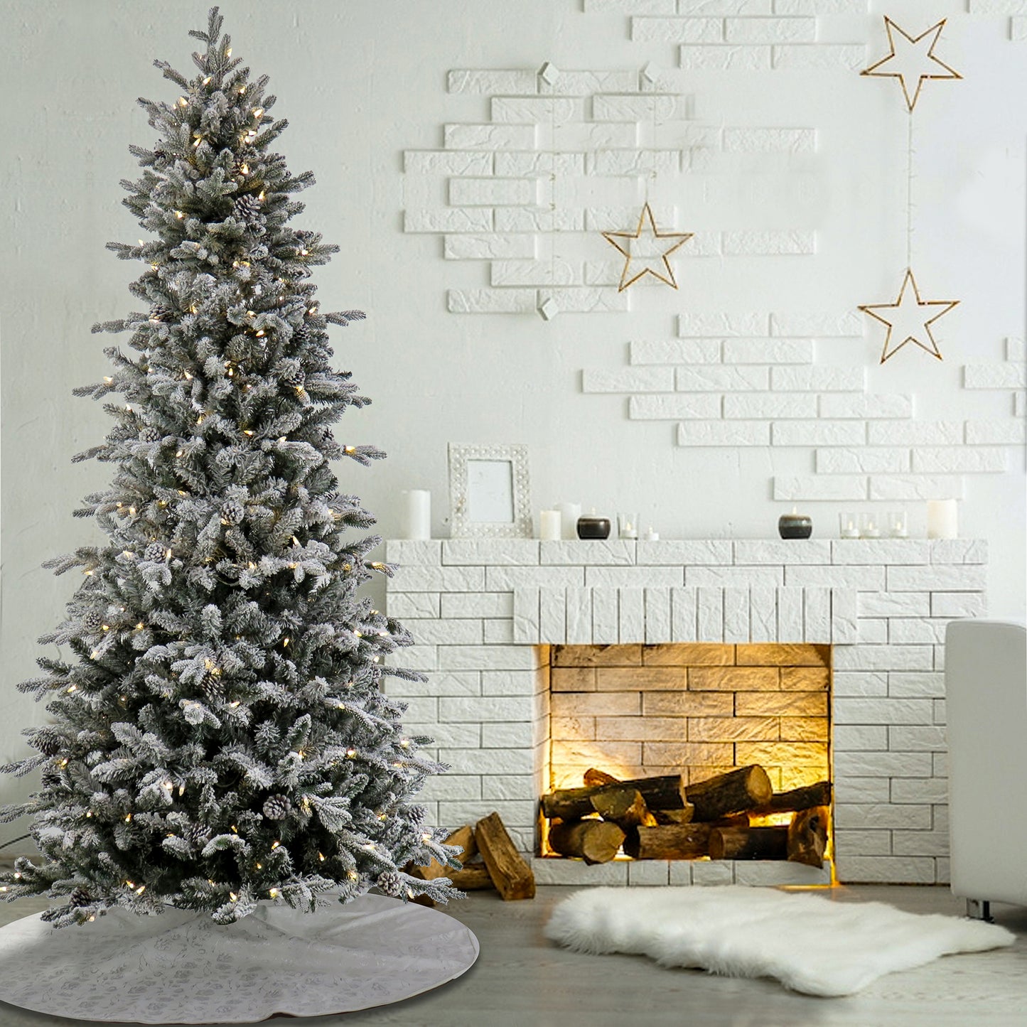 7 ft. Pre-Lit Snowy Calton Pine Tree with LED Lights, Plug-In