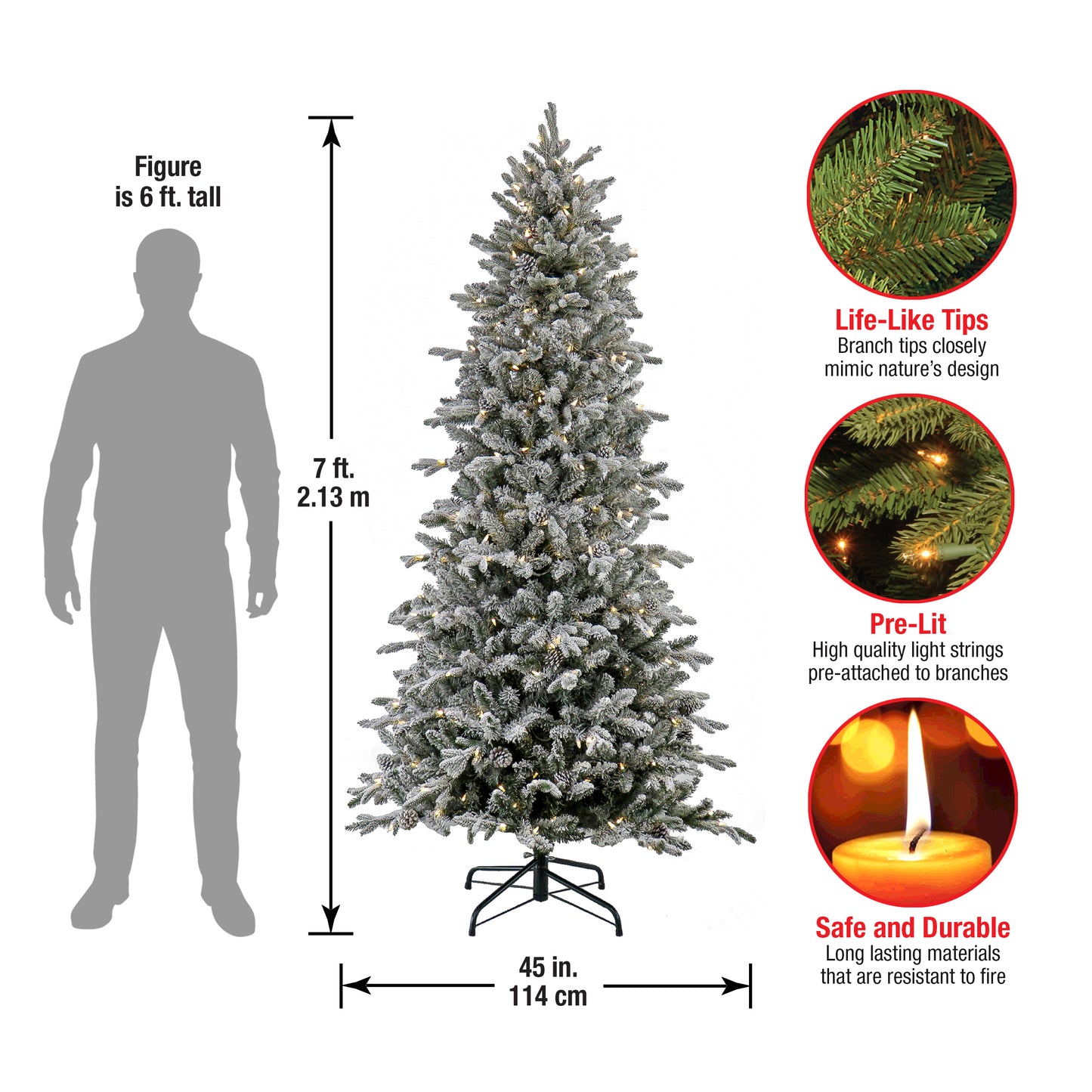 7 ft. Pre-Lit Snowy Calton Pine Tree with LED Lights, Plug-In