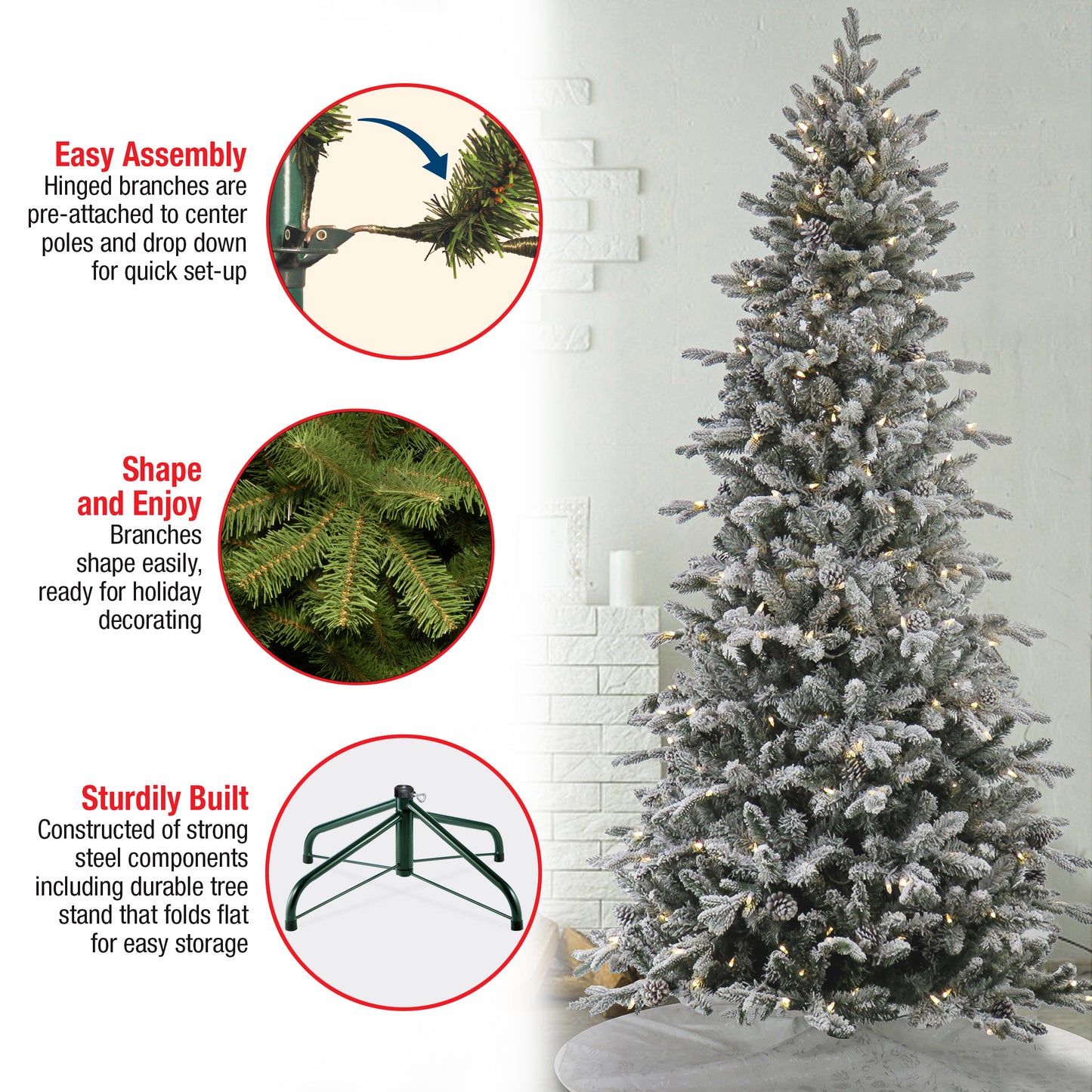 7 ft. Pre-Lit Snowy Calton Pine Tree with LED Lights, Plug-In