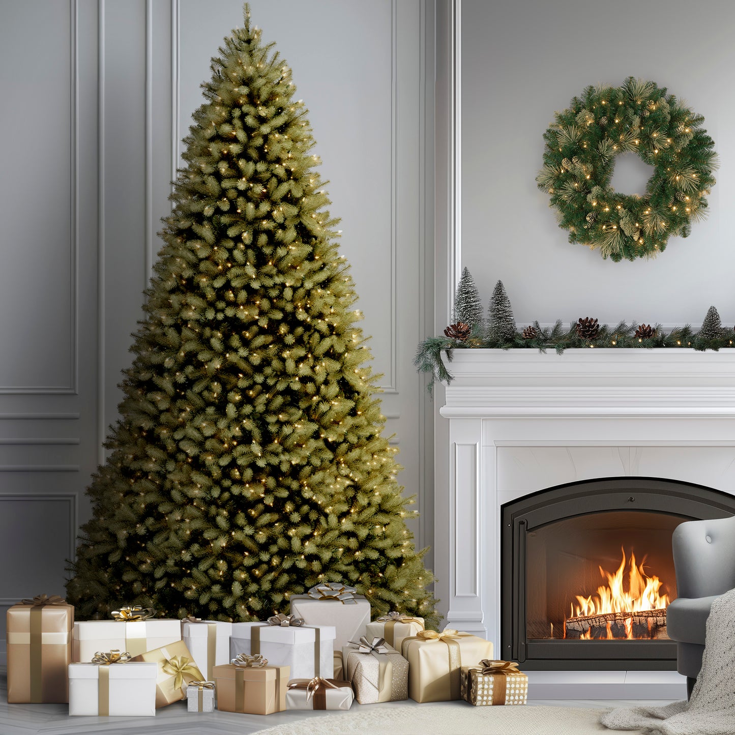 9 ft. Pre-Lit Downswept Douglas Fir Tree with Dual Color LED Lights
