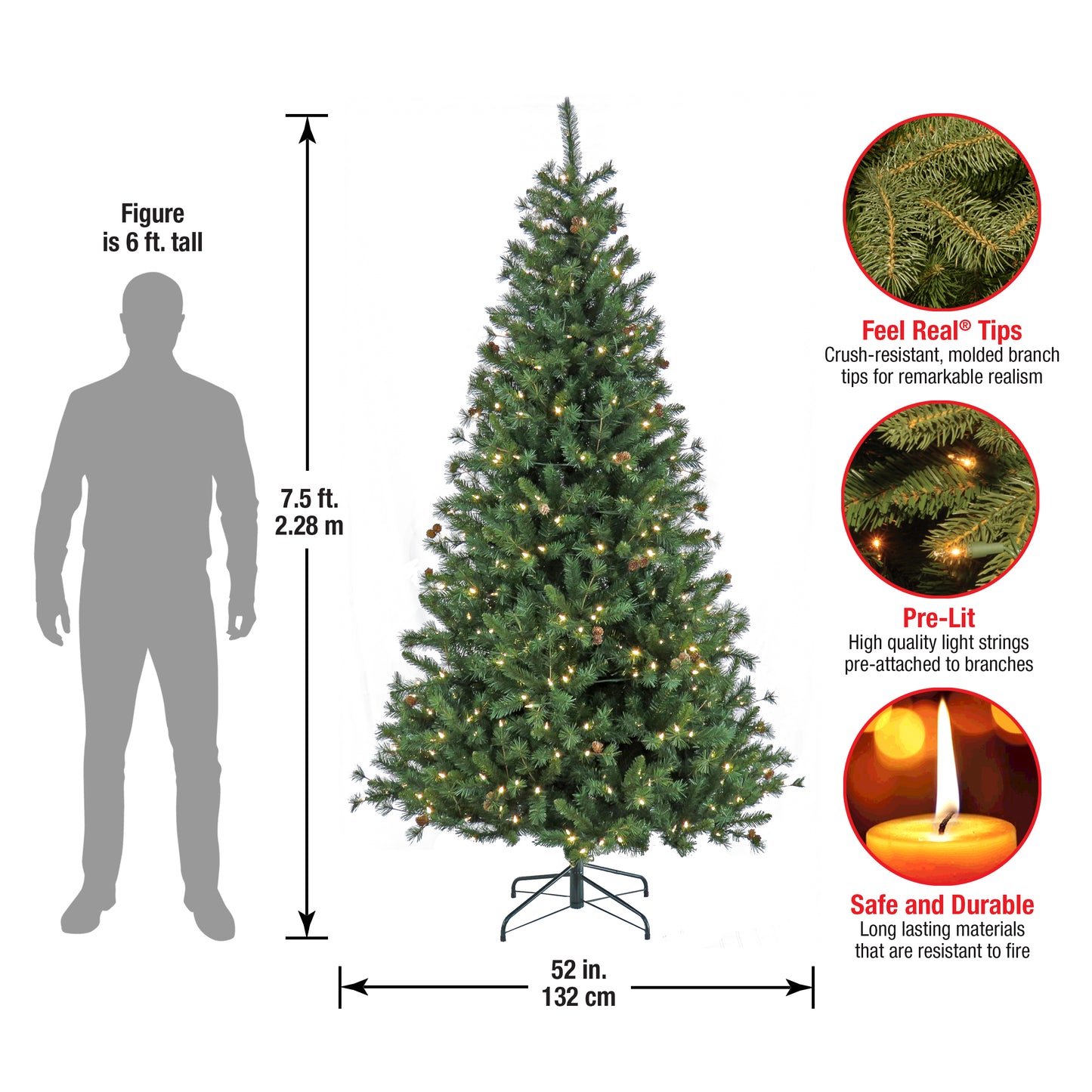 7.5 ft. Pre-Lit Cedar Spruce Tree with LED Lights, Plug-In