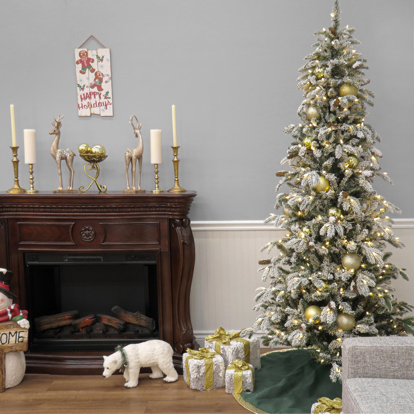 7.5 ft. Pre-Lit Snowy Vintin Fir Tree with LED Lights, Plug-In