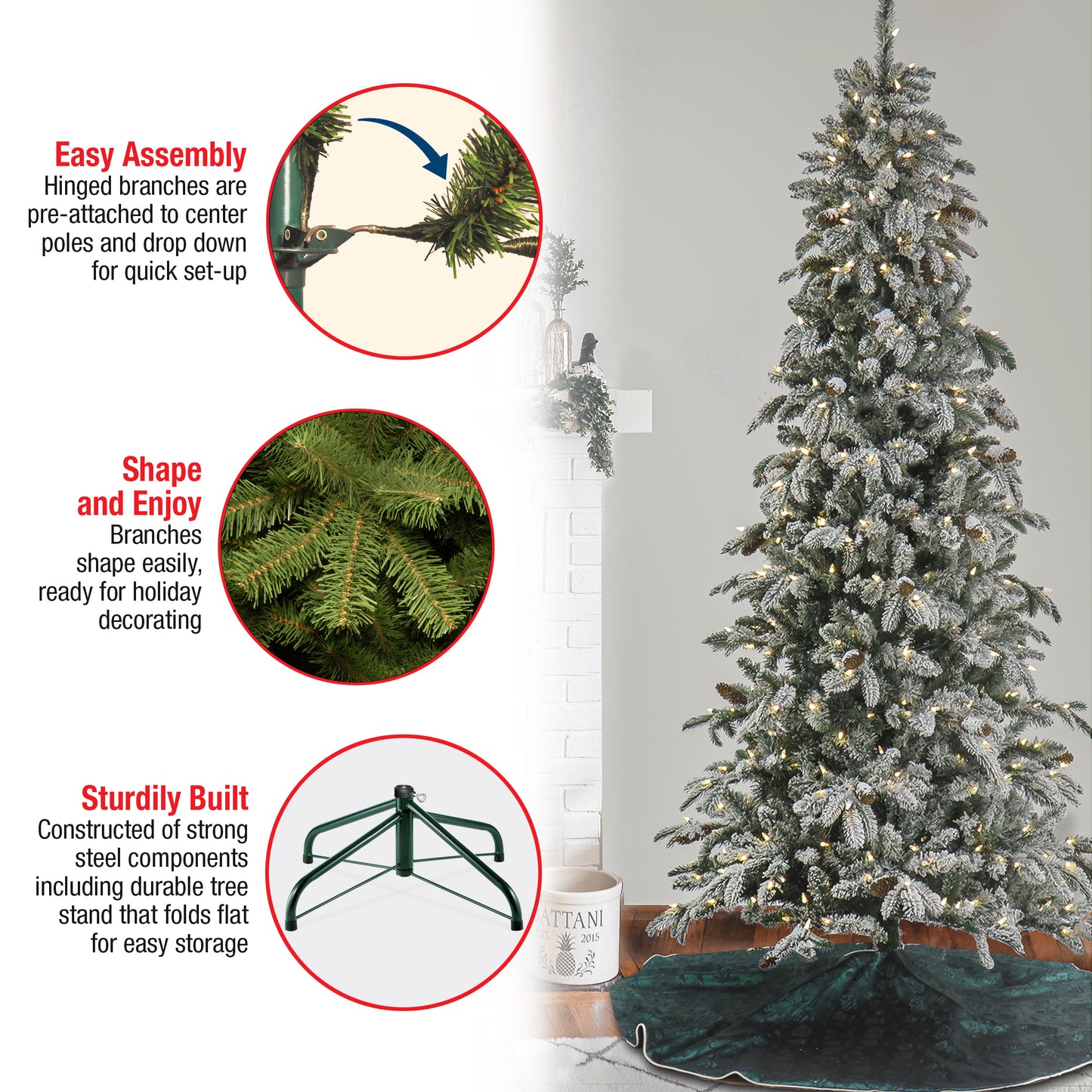 7.5 ft. Pre-Lit Snowy Vintin Fir Tree with LED Lights, Plug-In