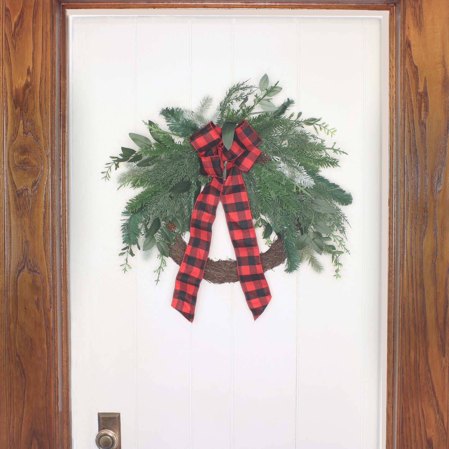 22 in.  Mixed Pine and Bow Decorated Wreath