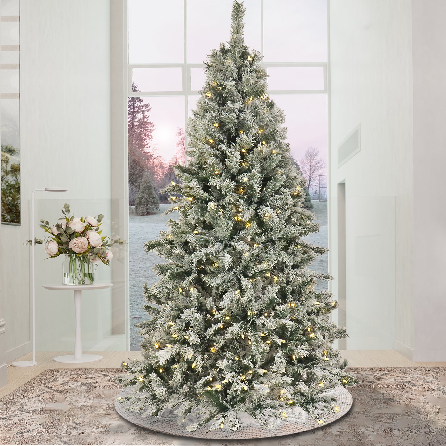 9 ft. Pre-Lit Snowy Harwich Hinged Tree with PowerConnect Warm White LED Lights, Plug-In