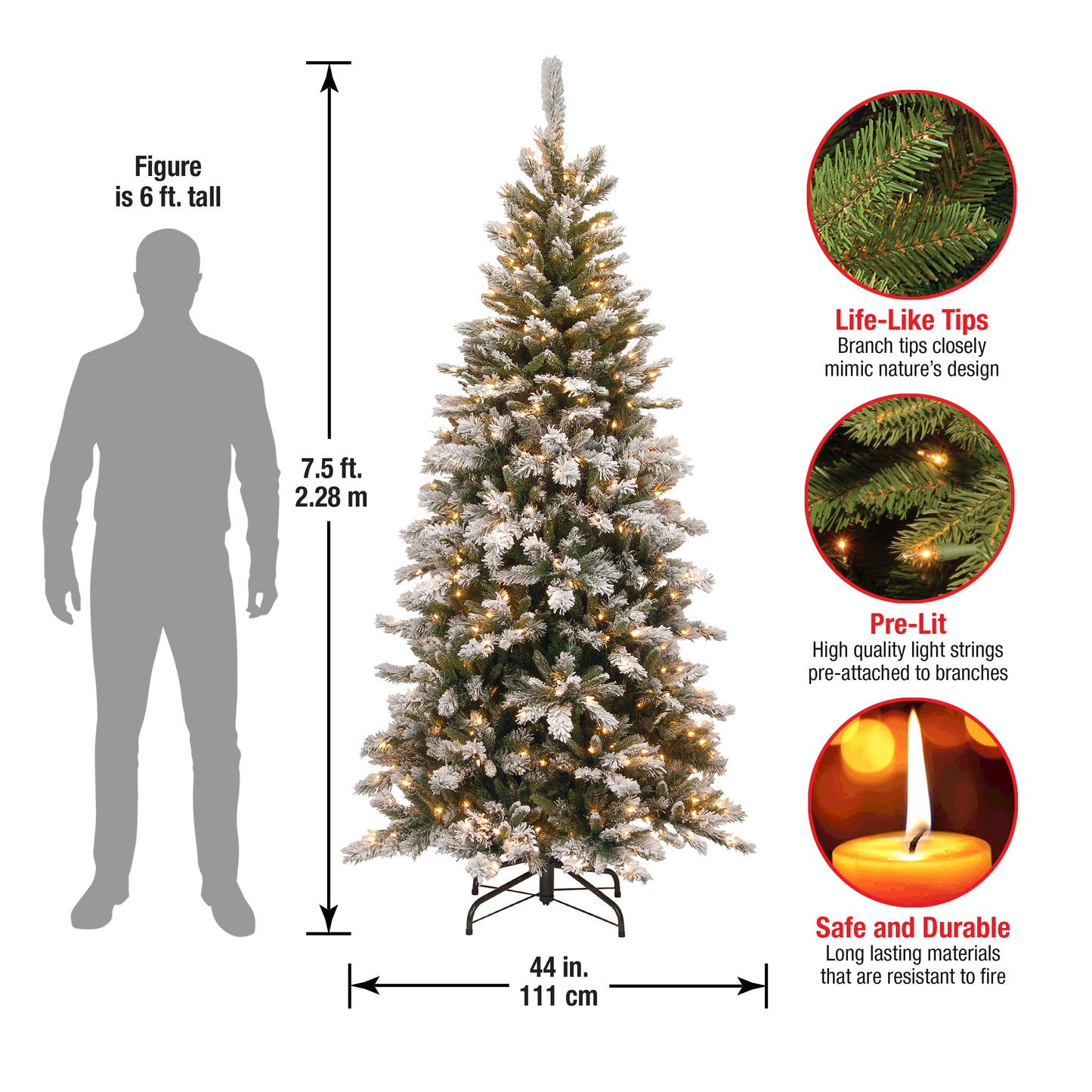 7.5 ft. Pre-Lit Snowy Mountain Pine Slim Tree with Clear Lights, Plug-In