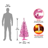 4 ft. Pre-Lit Tinsel Collection Pink Tree with Clear Lights