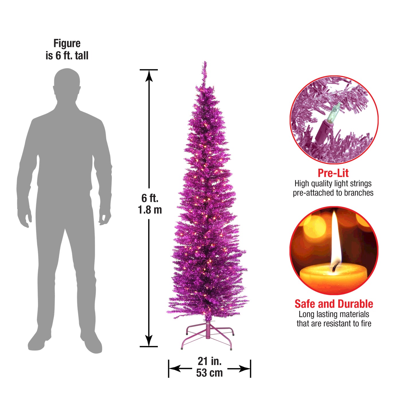 6 ft. Pre-Lit Tinsel Collection Pink Tree with Clear Lights
