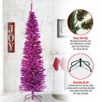 6 ft. Pre-Lit Tinsel Collection Pink Tree with Clear Lights